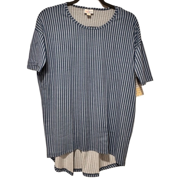 LulaRoe Irma Tunic Short Sleeve Blue White Vertical Zigzag Pattern XXS-XS 00-0 - Picture 3 of 13